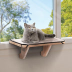 PETSFIT Cat Window Perch, Solid Wood, Fleece Mat, Windowsill Bedside Drawer | Natural Wood Cat Hammock, Tool-Free Assembly, Fits Large Cats, Windowsill Bedside Drawer Use, Washable Cushion Included