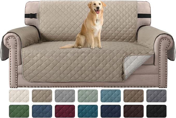 H.VERSAILTEX Sofa Protector for Dogs/Cats/Pets Sofa Covers Slipcover Quilted Couch Coveres Loveseat Covers with Non Slip Elastic Strap Water Resistant Seat Width: 46" (Loveseat, Khaki/Beige)