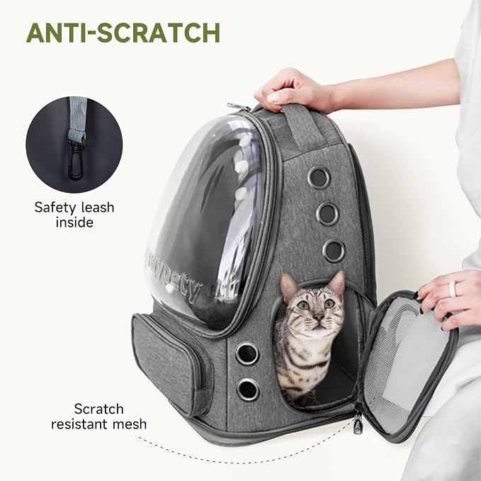 Cawypety Cat Backpack Carrier, Breathable Cat Carrier Large Space Bubble Pet Backpack for Kitty Small Dog up to 12lbs, Transparent & Foldable Pet Carrier for Travel Hiking | Breathable Mesh, Safety Leash, Sturdy, Transparent & Foldable Pet Carrier for ...