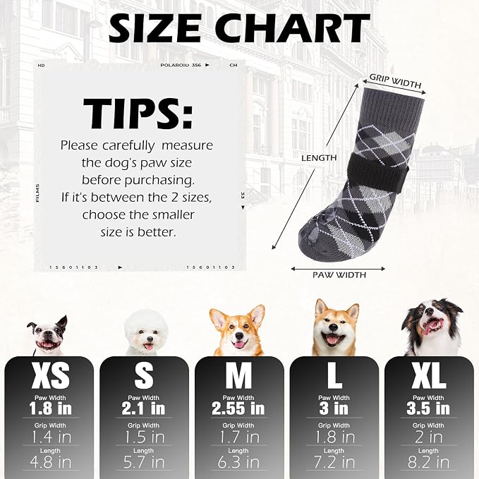EXPAWLORER Dog Socks to Prevent Licking Paws,Anti Slip Dog Shoes for Hot Pavement,Dog Booties for Hardwood Floors,Dogs Boots & Paw Protectors for Small Medium Large Senior Dogs,British Style,Black XS
