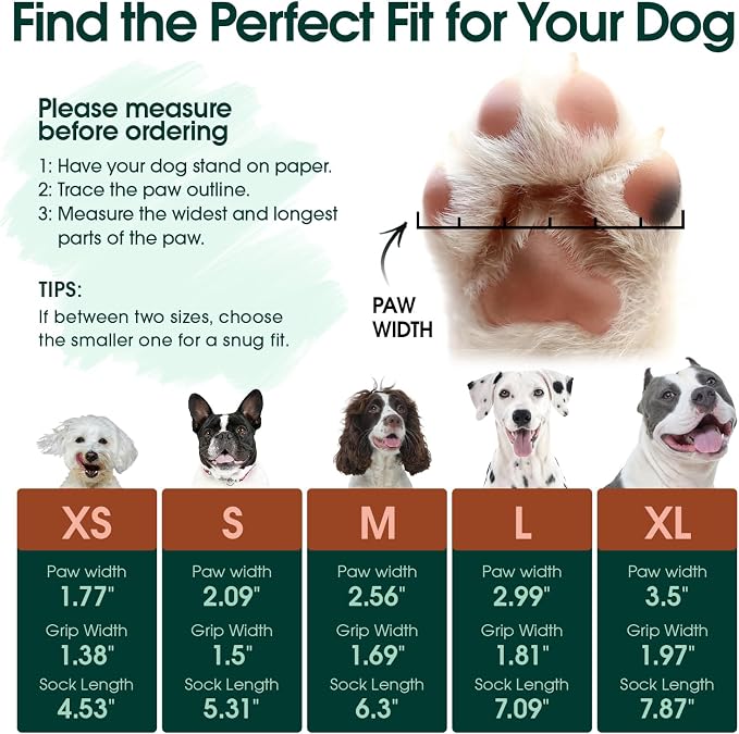 Kuoser Non Slip Dog Socks for Hardwood Floors, Anti-Slip Dog Grippy Socks to Prevent Licking Paws, Double-Sided Traction Dogs Booties Paw Protectors for Small Medium Large Senior Dogs, 4 Pack-Brown S