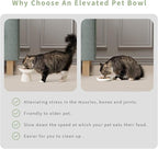 CEEFU 2-Pack Elevated Ceramic Cat Bowls Extra Wide for Food & Water | Anti Vomiting, Whisker Friendly, Shallow Food Dish and Deep Water Bowl, Lead&Cadmium-Free, Raised Height for Cats, White