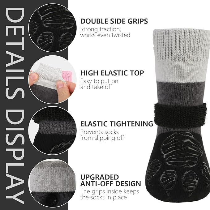 EXPAWLORER Non-Slip Dog Socks for Hardwood Floors to Prevent Licking, Dog Shoes for Hot Pavement Quick Walking, Dog Booties Boots & Paw Protectors with Grippers for Small Medium Large Senior Dogs XL