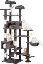 Meecal 79in Giant Cat Tree for Heavy Duty Big Cats, Large Cat Trees with Scratching Post, Cat Tree Tower with Cat Condos, Hammock & Plush Perch for Maine Coon, Smoky Gray