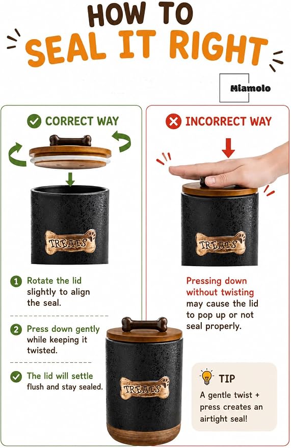 Miamolo Airtight Dog Treat Container, Dog Treat Jar with Lid for Countertop | Ceramic, Cast-iron Handle | Dog Food Storage, Training Pet Treats Canister Farmhouse Gift for Dog Lovers, Bone Glinting White