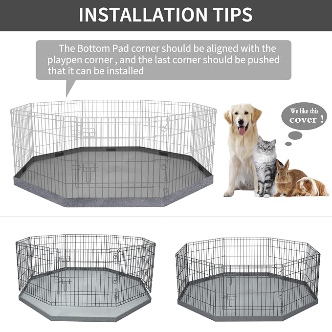 PETIME Bottom Cover Mat for Dog Playpen Pen Water-Resistant Pad Floor Protector for Indoor Outdoor Use Fits 24" Wide 8 Panels Metal Pet Exercise Play Pen (Playpen Not Included)