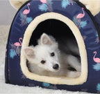 Dog Bed,2 Ways to Use,Indoor Pet House with Fluffy Mat,Removable and Washable Cover,Splash-Proof House and Non-Slip Bottom,for Large Dogs(XL Flamingo)