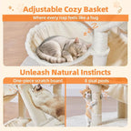 Taoqimiao Sturdy Cat Tree, 58In Cat Tower for Indoor Cats Large Adult | Spacious Cat Condo, 2 Cute Perches, Metal Frame Cozy Hammock, 1 Scratch Board, 8 Natural Sisal Posts, Basket, Beige, MS026M