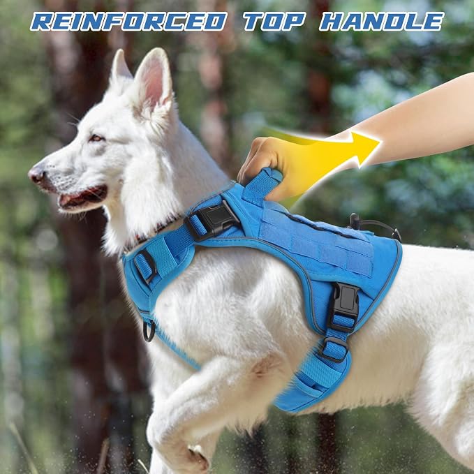 WINGOIN Blue Tactical Dog Harness for Large Dogs, Heavy Duty No Pull Dog Harness with Handle, Adjustable Reflective Military K9 German Shepherd Big Size Dog Vest for Walking, Training, Hunting (L) | with Handle,Adjustable Reflective,Military K9 Style,B...