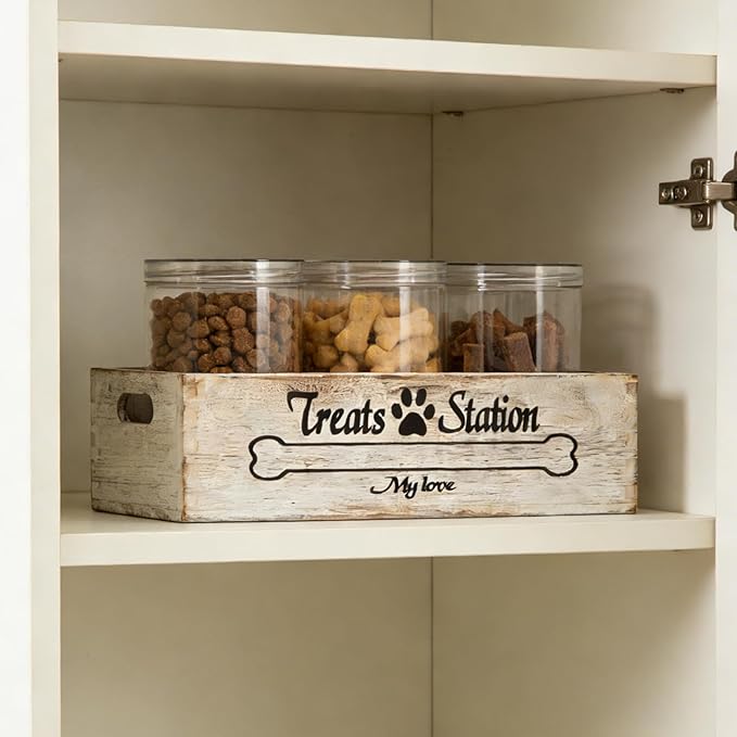 Dog Food Storage Container Pet Treat Organizers with 3 Jars Dog Stuff Dog Treat Container for Countertop Farmhouse Decor Gift for Pet Dog Cookie Cat Treat Jar