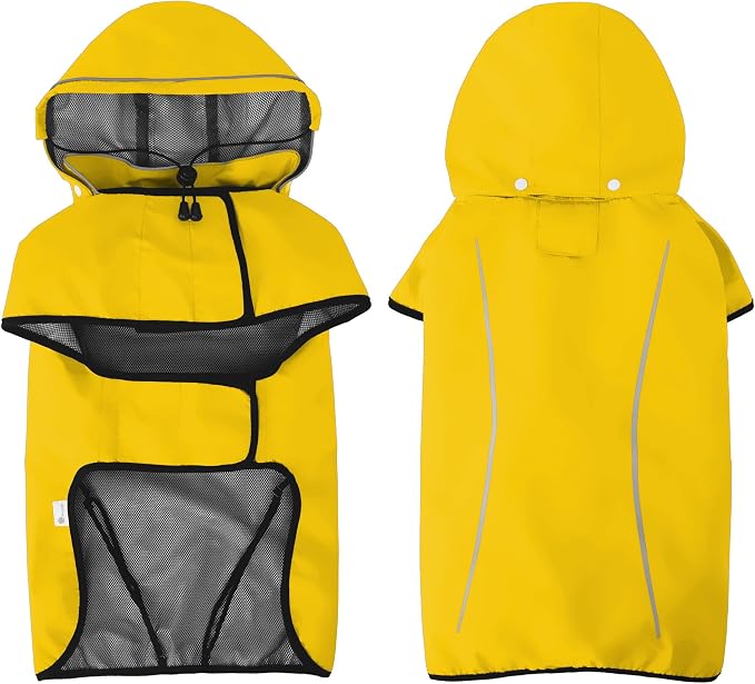 Mile High Life Dog Raincoat, Adjustable Waterproof Pet Rain Jacket, Reflective Hooded Poncho for Small Medium Large Dogs, Lightweight Breathable Pet Rain Coat (Yellow,M Chest 22"-28")