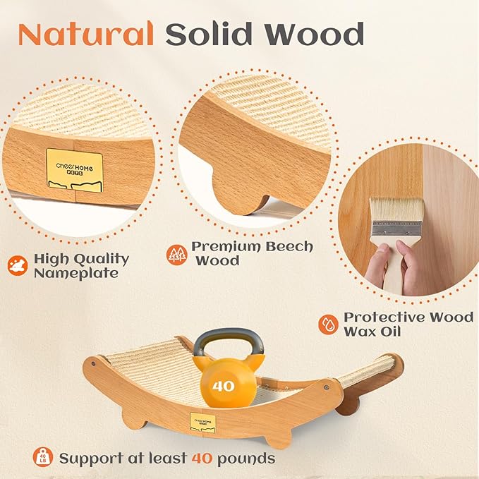 CHEERHOME PETS Sisal Cat Scratcher Bed Indoor Wooden Cat Furniture (Large) | Cat Hammock For Scratching Pad And Lounge. Natural Sisal Scratch Post. Space-Saving Cat Chair Design. Indoor Multi-Cat Home