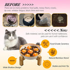 Elevated Ceramic Slow Feeder Cat Bowl with Anti-Slip Bamboo Stand | 6.3" Wide Whisker Friendly, Slow Eating 3x, Dry & Wet Food, Cute Flower-Shaped Maze, Microwave & Dishwasher Safe, Orange