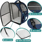 PetAmi Dog Backpack Carrier for Small Medium Dogs Large Cats up to 18 lbs, 2 Side Entry, Structured No-Collapse Frame, Airline Approved Ventilated Pet Backpack for Hiking Camping Travel Vet, Navy