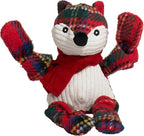 HuggleHounds Knottie Plush Dog Toy - Dog Stuffed Animal Toy for Small, Medium & Large Sized Dogs, Durable Plush to Keep Them Busy - Tartan Tidings Fox, Small