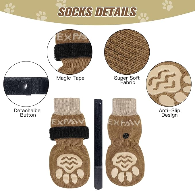 EXPAWLORER 6PCS Anti-Slip Dog Socks to Prevent Licking Paws,Dog Shoes for Hot Pavement,Best Paw Protector Traction Control on Hardwood Floor,Dog Booties for Puppy Small Medium Large Senior Dogs