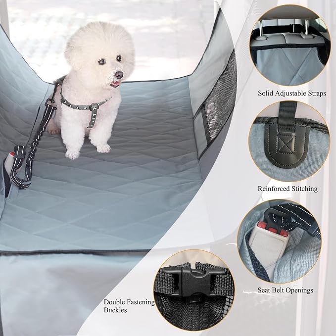 VIVAGLORY Dog Seat Cover Dog Hammock, Large, Grey | Seat Cover for Car Suv & Truck, Back Backseat Split Hair Resistant Protector for Pet