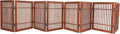 Urnporium Freestanding Wooden Dog Gate Foldable Indoor Pet Gate No Drill Expandable Barrier for Doorways Stairs Hallways Portable Wood Fence for Small Dogs & Puppies (Brown Pet Gate, 8 Panel 24" Tall)