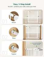 Babelio Pressure Mounted Baby Gate for Stairs, 29-48" Wide Dog Gate,2 Pack | Triple-lock System; Pressure/Wall Mount; Auto-close; 200N Impact Tested; Easy Install for Doorways, Kitchen, Hallway, White