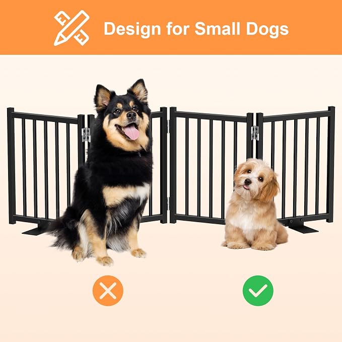 Snughome 2 Pack Short Dog Gate Indoor, 16" High Freestanding Small Dog Gates with Support Feet, Expand Up to 48’’ Wide Foldable Pet Gate for Doorway, 8 Panel Pet Door Pet Fence for Puppy, Black