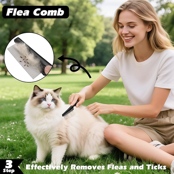 Professional 3PCS Self Cleaning Slicker Brush & Pet Grooming Rake & Flea Comb for Dogs,Cats and Horses | Double-Sided Dematting Comb & Skin Friendly Deshedding Grooming Tool | Pet Supplies (Green)