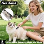 Professional 3PCS Self Cleaning Slicker Brush & Pet Grooming Rake & Flea Comb for Dogs,Cats and Horses | Double-Sided Dematting Comb & Skin Friendly Deshedding Grooming Tool | Pet Supplies (Green)
