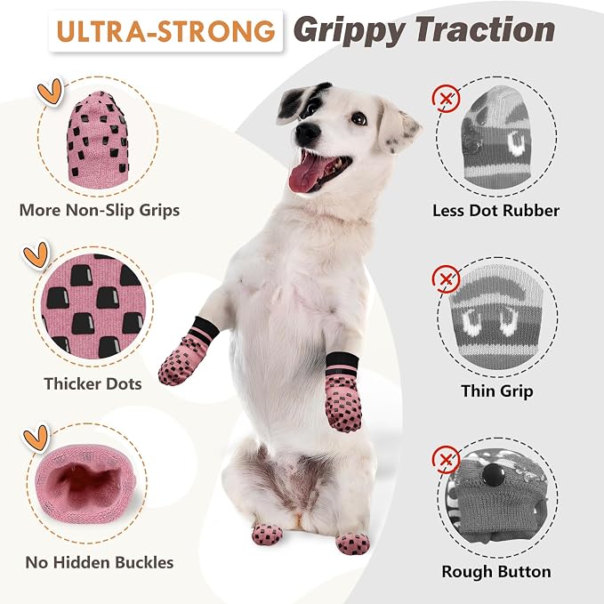 Anti Slip Dog Socks to Prevent Licking Paws, Dog Shoes for Hot/Cold Pavement, Dog Boots on Hardwood Floors, Traction Control Dog Booties & Paw Protectors for Small Medium Large Senior Dogs