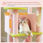PAWZ Road Pink 70” Cat Tree with Hammock, Large Bed 2 Condos & 5 Posts | Tall Cat Tower with 2 Hammock 14”,2 Spacious Condos, 5 Scratching Posts, & a Large Top Perch for Indoor Adult Cats- Pink