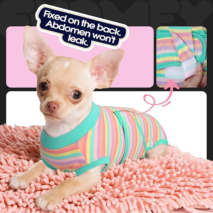 FUAMEY Recovery Suit for Dogs After Surgery,Soft Breathable Dog Bodysuit | E-Collar & Cone Alternative Surgical Suit,Male Female Dog Neuter Spay Suits Anti Licking Wounds Onesie Mint Green Stripes S