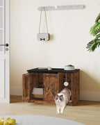 Hzuaneri Cat Litter Box Enclosure, Hidden Litter Box Cabinet Furniture | Indoor Cat House with Bell, Farmhouse Style, 31.5 x 19.7 x 20.9 Inches, for Hallway, Bedroom, Rustic Brown and Black CB82401X