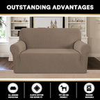 Stretch Sofa Slipcover 1 Piece Sofa Cover for 2 Cushion Couch Furniture Protector/Cover Couch with Elastic Bottom Soft and Durable Sofa Cover Pet Protector (Loveseat,Macchiato)
