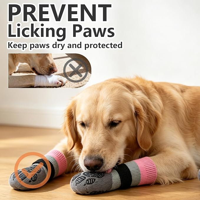 EXPAWLORER Non-Slip Dog Socks for Hardwood Floors to Prevent Licking, Dog Shoes for Hot Pavement Quick Walking, Dog Booties Boots & Paw Protectors with Grippers for Small Medium Large Senior Dogs M