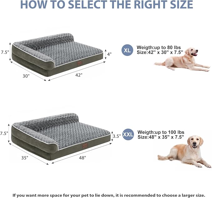 BFPETHOME Orthopedic XL Dog Beds Large Sized Dog, Washable Dog Couch Bed | Removable Cover, Waterproof Lining, Non-Slip Bottom, Large Pet Sofa with Sides, Cozy Sleeping Bed for Senior Dogs, Gray48*35