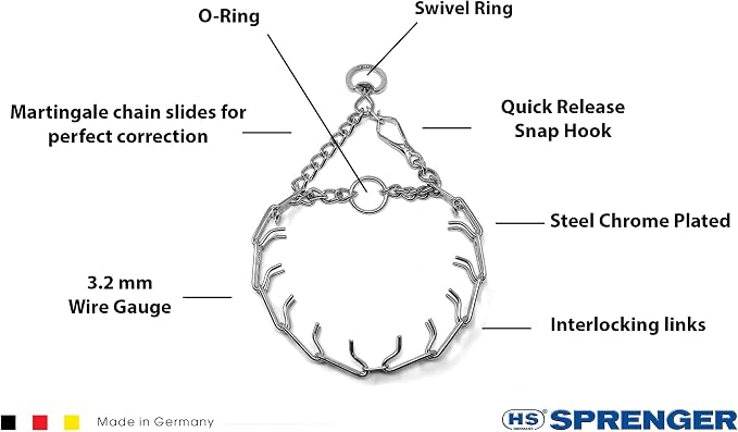 Herm Sprenger HS Germany Prong Dog Training Collar with Quick Release Buckle Ultra-Plus Chrome Plated Steel Pet Pinch Collar No-Pull Collar for Dogs Anti Pull Training Collar Made in Germany Large