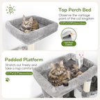 Globlazer 52in Cat Tree Tower for Indoor Cats, 2 Condos, S52, Light Grey | Multi-Level Plush House, 5 Sisal Scratching Posts, 2 Padded Top Perches, Big Metal Basket, Stable Enlarged Base