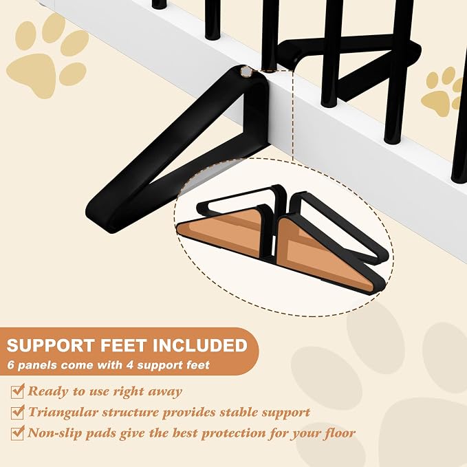 PUPETPO Freestanding Pet Gate for Dogs, Foldable Wooden Dog Gate for House, Extra Wide Indoor Pet Barrier for Stair, Doorway, Hall, Support Feet Included, 120 Inch Wide, 6 Panels 24", White