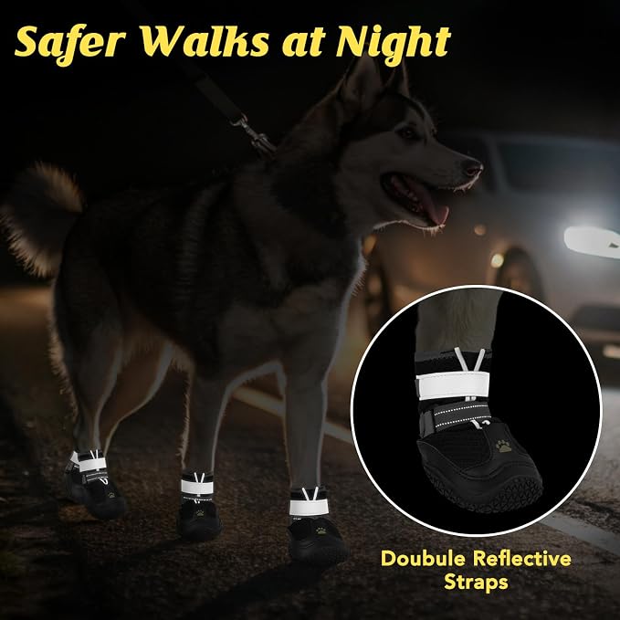 LUCKYPAW Dog Shoes for Large Medium Dogs, Dog Boots for Hot Pavement Size4 | Breathable Paw Protectors for Summer Walking Hiking Winter Snow Outdoor, No Slip Reflective Booties for Hardwood Floor
