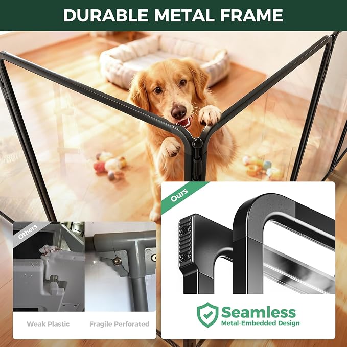 FXW AuraSpace Pro Acrylic & Wire Mesh Indoor Dog Playpen, 40" H, 12 Panels | Clear View, Heavy-duty Metal, Flexible Layouts, Easy Walk-Through, For Medium & Large Dogs, Patented