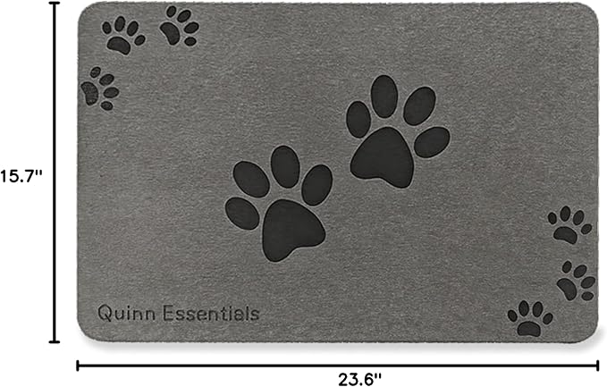 Quinn Essentials Dog Water & Feeding Mat Fast-Dry Diatomaceous Stone Tray for Bowls, Anti-Slip, Spill Control, Cleaner Area, Cat Feeding Tray, Travel Pet Mat