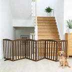 ZJSF Foldable Freestanding Indoor Dog Gate for House Wood Long Pet Gates Dog Fence for Stairs Puppy Gates for Hallways, Puppy Gate,Support Feet Included, Brown, 24 "Height-6 Panels