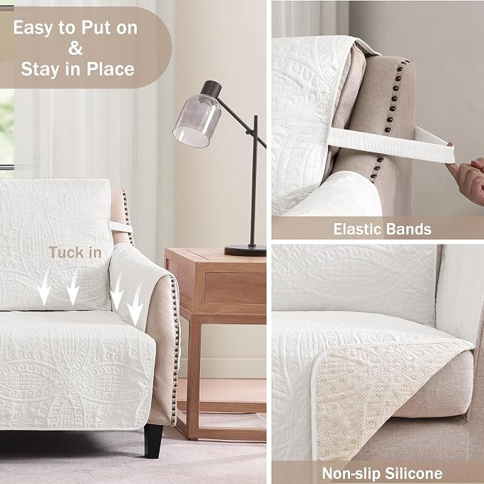 Quilted Recliner Chair Covers, Soft Lazy Boy Chair Covers, Water-Repellent Large Recliner Covers, Pet Friendly Chair Cover for Dogs Cats, Washable Sofa Cover (Recliner 30", Arctic White)