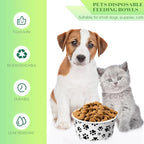 80 Packs Disposable Dog Bowls 12 Oz/1.5 Cup Pet Feeding Bowl for Small Dogs, Cats - Leakproof Paw Paper Pet Bowl for Wet Food, Water