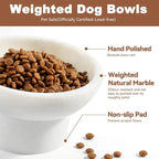 Karibiber Marble Elevated Cat Bowl, White Weighted Raised Cat Food & Water Bowl, Whisker-Friendly Stone Cat Dish with Non-Slip Stand, Heavy Water Bowls for Small Dog