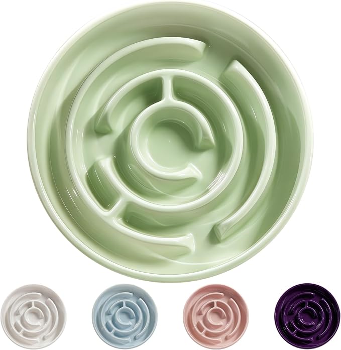 Ceramic Slow Feeder Dog Bowl,1.5 Cups Pet Slow Feeder for Small and Medium Breed,Puzzle Dog Food Dish,Anti-Gulping,Stop Bloat,Preventing Choking(Green)