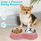 Epetslove Stainless Steel Dog Bowls Double Non-Slip Dog Water and Food Bowl | Pet Feeder Bowls, Dog Dishes, Raised Feeding Design, Double Bowls Set, For Puppies, Medium Dogs and Cats, Outdoor / Indoor
