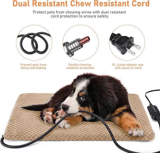 INVENHO Extra Large Pet Heating Pad, Adjustable Temperature Waterproof Dog Cat Heating Pad with Timer, Electric Pet Heated Mat