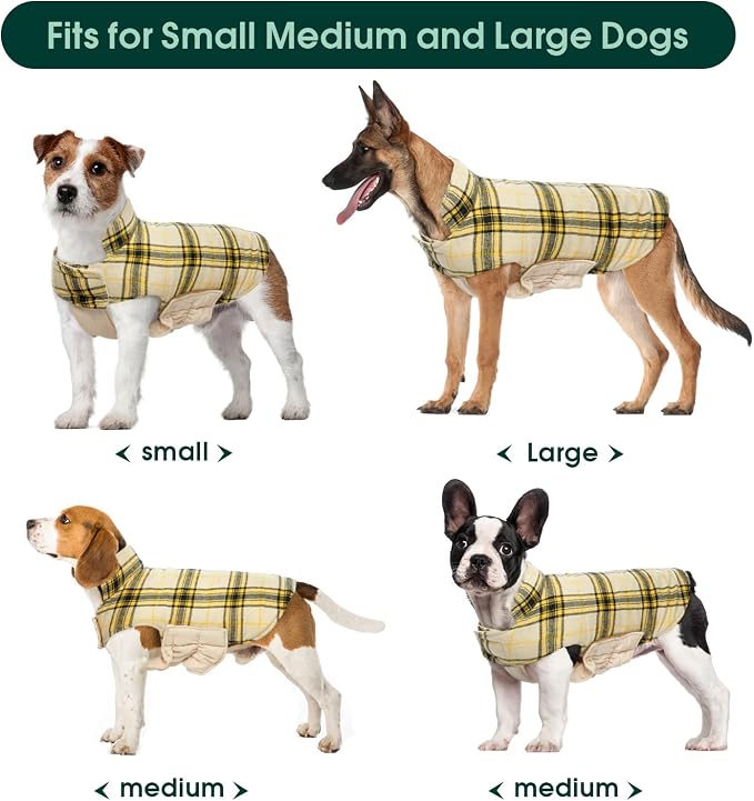 Kuoser Warm Dog Coat, Waterproof Dog Jacket for Extra Large Dogs, Yellow XL | Adjustable Durable XL Doggie Winter Coat Reversible Cozy Puppy Cold Weather Apparel from Small to Large Breed