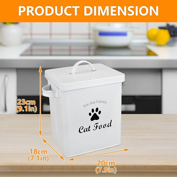 Pet Treat and Food Storage Tin with Lid - 5lbs Capacity - Serving Scoop Included … -CAT