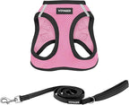 Best Pet Supplies Voyager Step-in Air All Weather Mesh Harness and Reflective Dog 5ft Leash Combo with Neoprene Handle, for Small, Medium and Large Breed Puppies - Pink Base, Medium