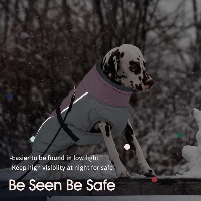 IECOii Dog Coat for Extra Large Dogs - Reflective Adjustable Jacket with Buckle Fleece Turtleneck for Cold Weather - Soft Winter Coat for Giant Breed Dogs, Great Dane Winter Clothes, Pink, 4XL